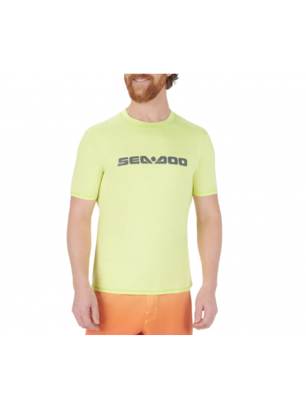 Camiseta de manga corta amarilla, con protección solar, hombre